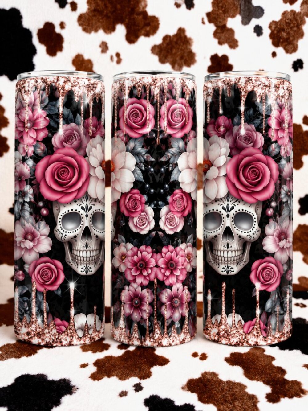 Sugar Skull Pink 20oz Skinny Tumbler Custom Insulated Drinkware Cup
